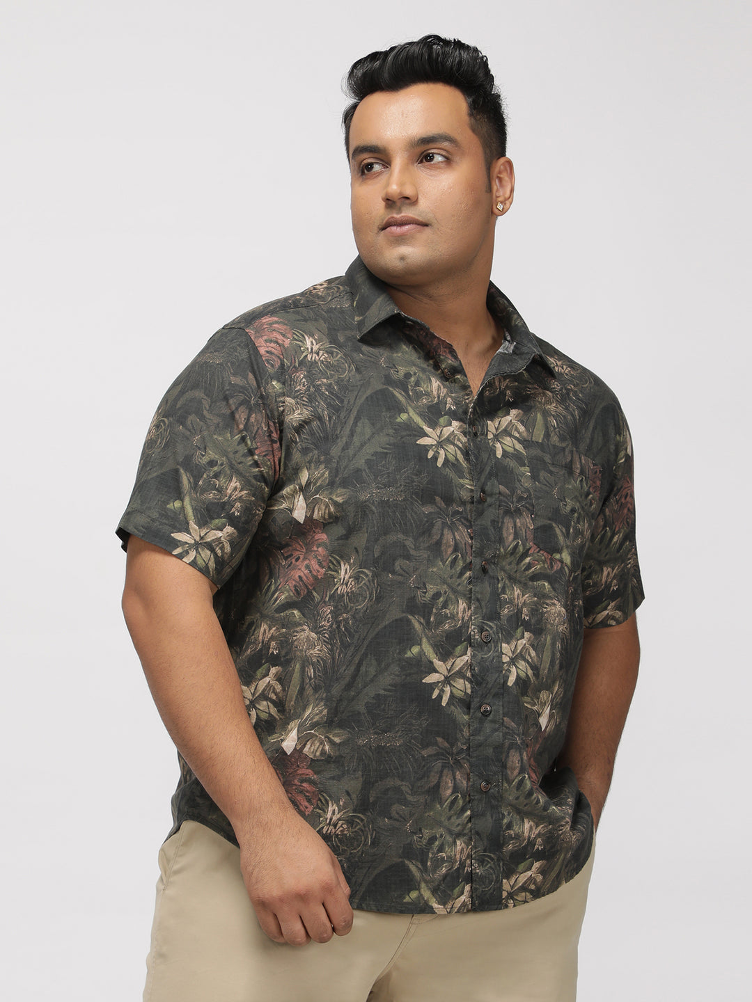 PLUS SIZE TROPICAL PRINTED COTTON HOLIDAY HALF SLEEVE SHIRT FOR MEN | XL-7XL