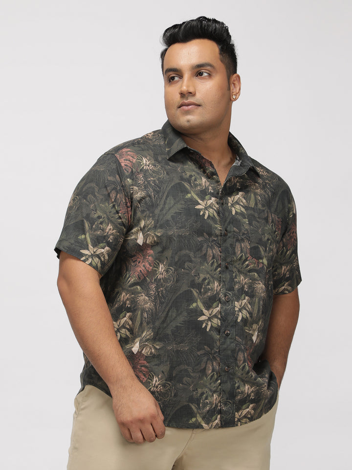 PLUS SIZE TROPICAL PRINTED COTTON HOLIDAY HALF SLEEVE SHIRT FOR MEN | XL-7XL