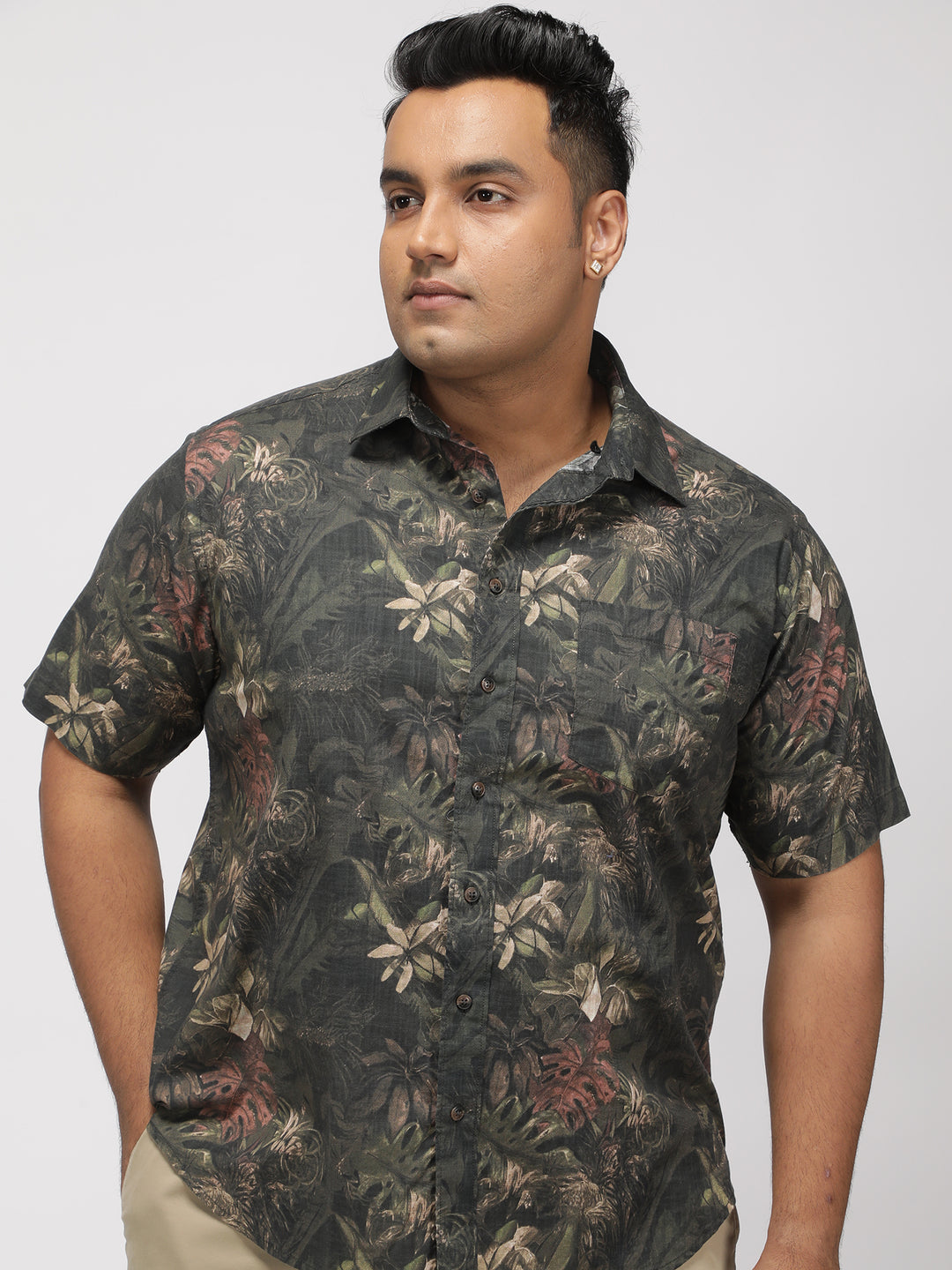 PLUS SIZE TROPICAL PRINTED COTTON HOLIDAY HALF SLEEVE SHIRT FOR MEN | XL-7XL