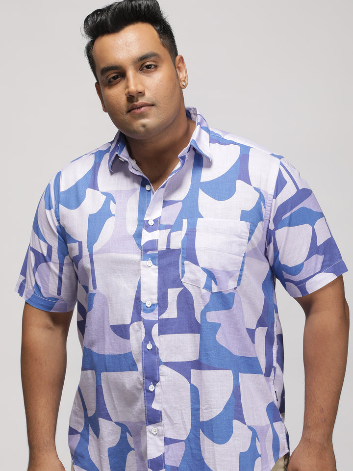 PLUS SIZE ABSTRACT PRINTED COTTON HOLIDAY HALF SLEEVE SHIRT FOR MEN | XL-7XL