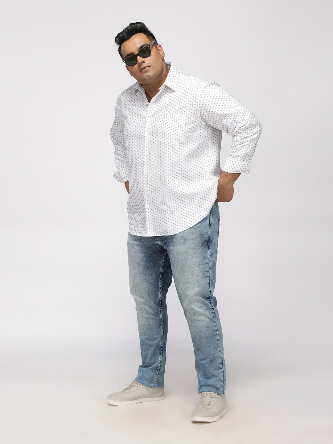 PLUS SIZE PRINTED STRETCH OXFORD PARTY SHIRT FOR MEN | XL-7XL