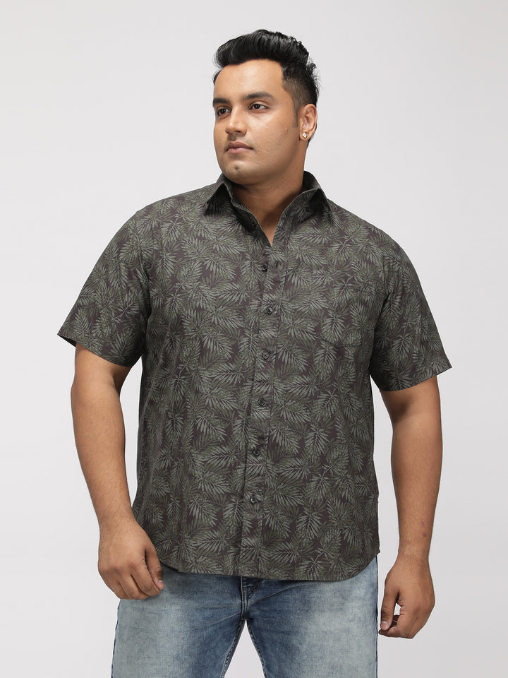 PLUS SIZE PRINTED STRETCH OXFORD HOLIDAY HALF SLEEVE SHIRT FOR MEN | XL-7XL