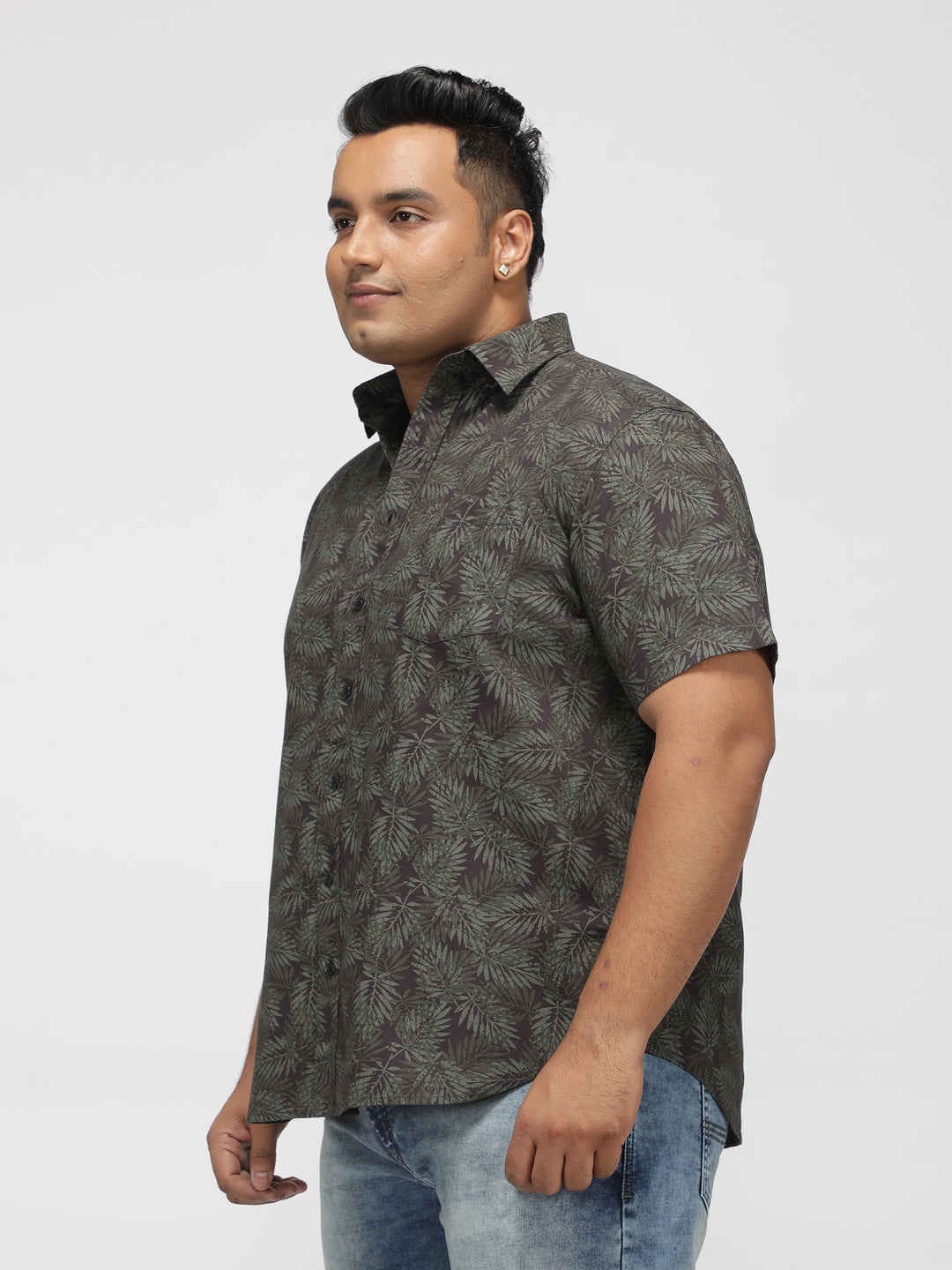 PLUS SIZE PRINTED STRETCH OXFORD HOLIDAY HALF SLEEVE SHIRT FOR MEN | XL-7XL