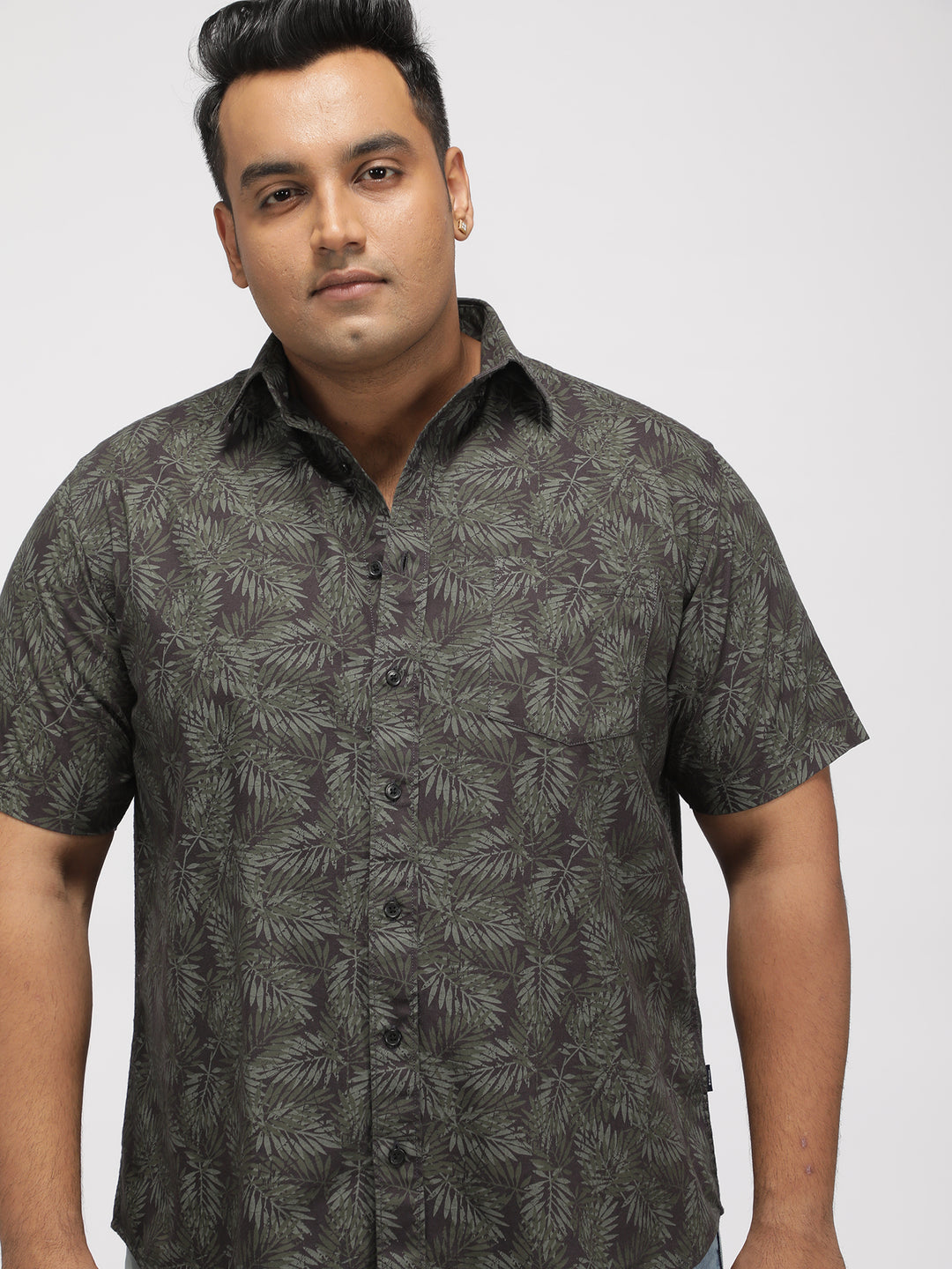 PLUS SIZE PRINTED STRETCH OXFORD HOLIDAY HALF SLEEVE SHIRT FOR MEN | XL-7XL
