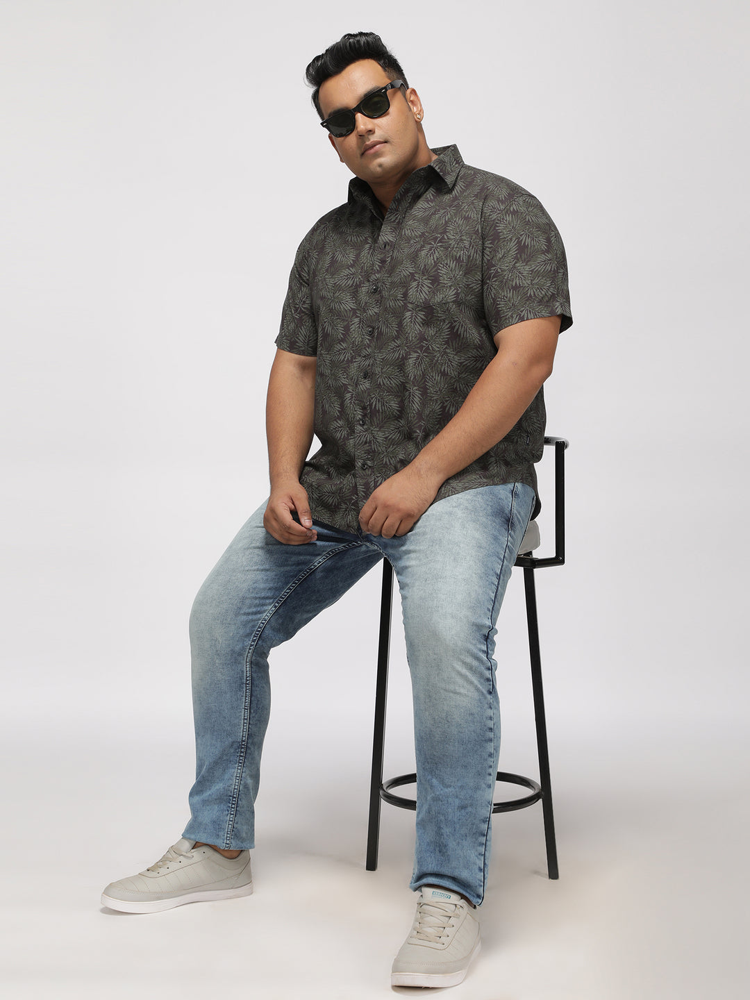 PLUS SIZE PRINTED STRETCH OXFORD HOLIDAY HALF SLEEVE SHIRT FOR MEN | XL-7XL