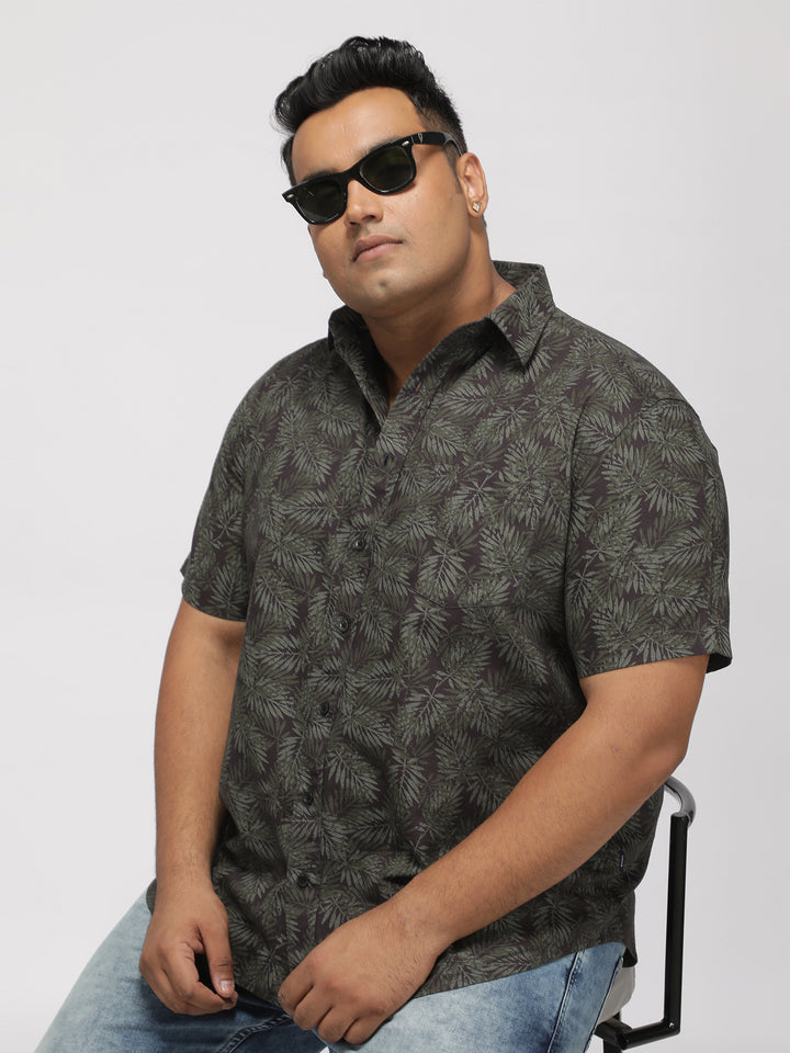 PLUS SIZE PRINTED STRETCH OXFORD HOLIDAY HALF SLEEVE SHIRT FOR MEN | XL-7XL
