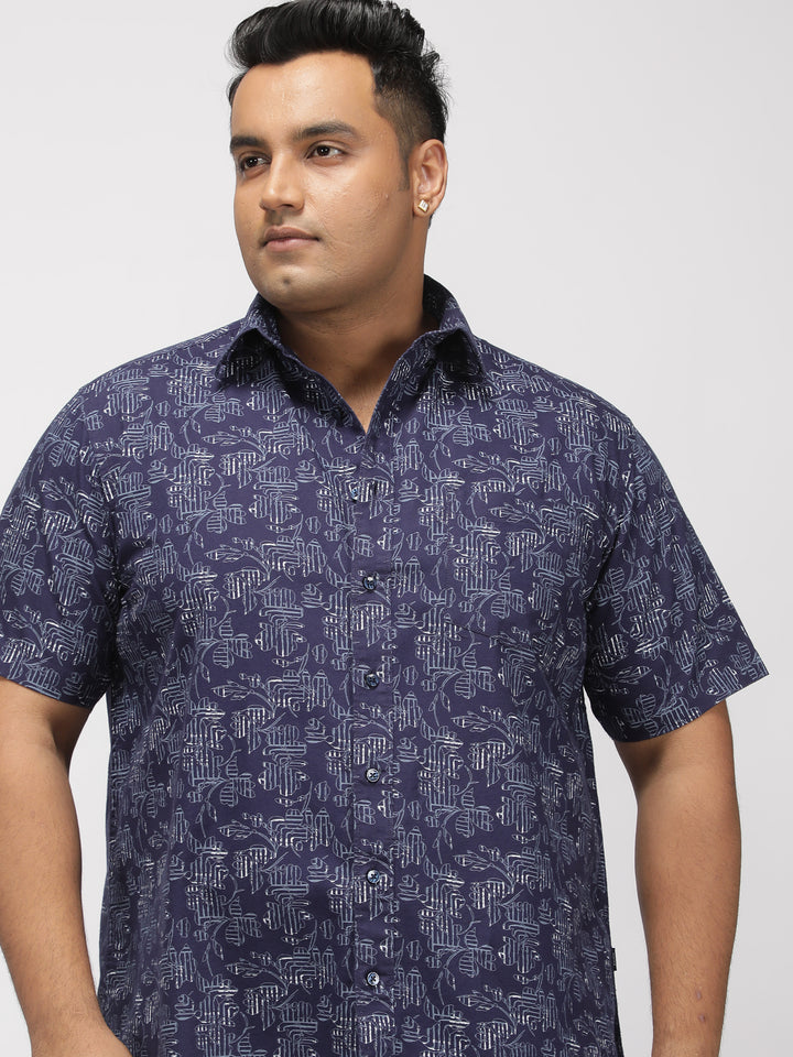 PLUS SIZE PRINTED STRETCH OXFORD HOLIDAY HALF SLEEVE SHIRT FOR MEN | XL-7XL