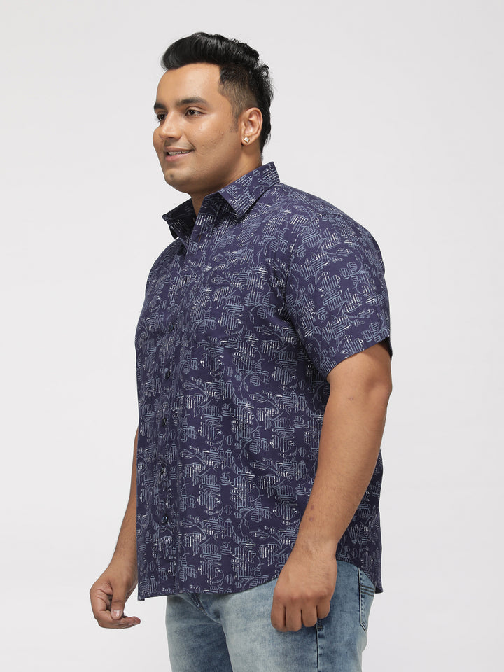 PLUS SIZE PRINTED STRETCH OXFORD HOLIDAY HALF SLEEVE SHIRT FOR MEN | XL-7XL