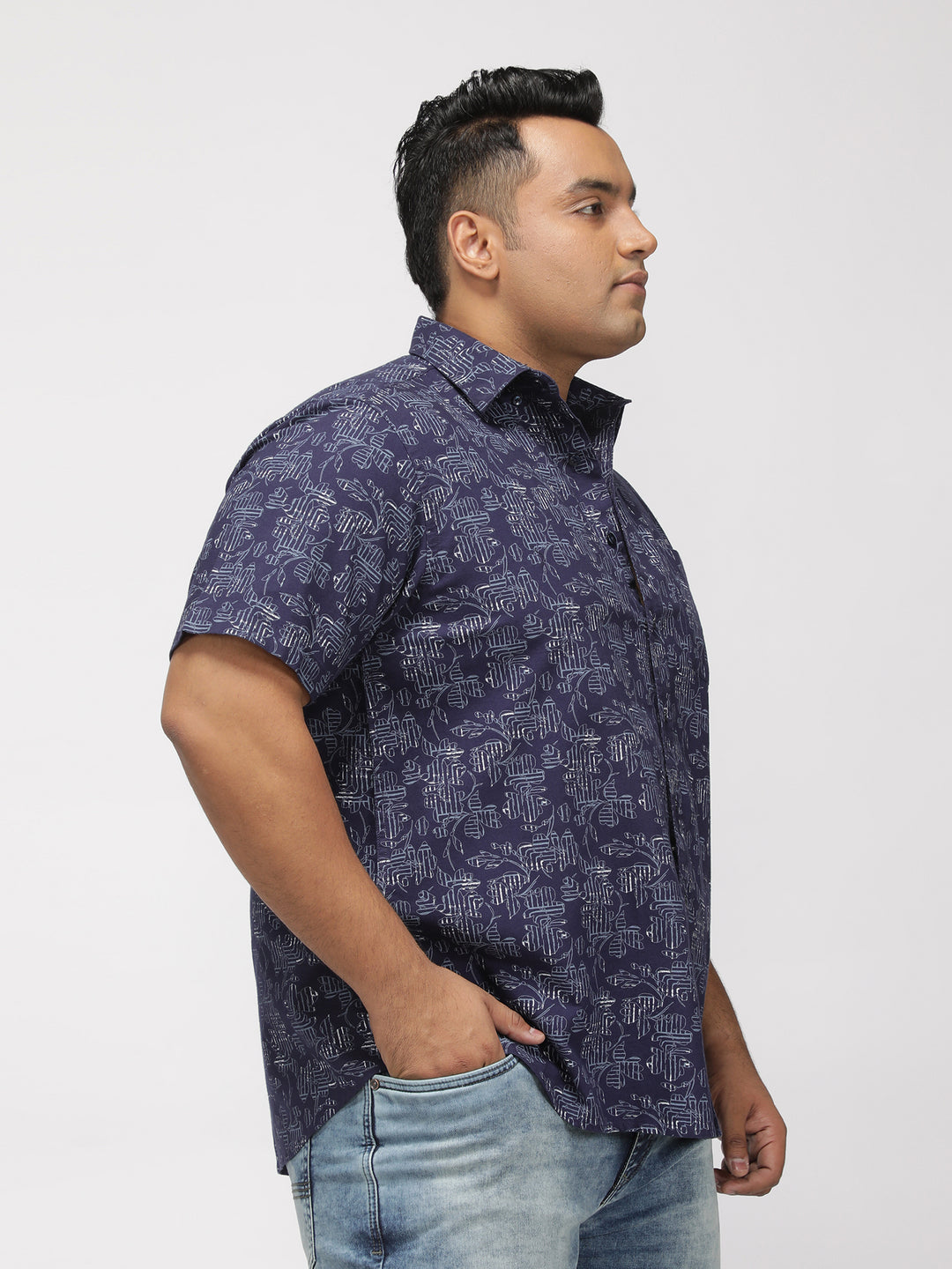 PLUS SIZE PRINTED STRETCH OXFORD HOLIDAY HALF SLEEVE SHIRT FOR MEN | XL-7XL