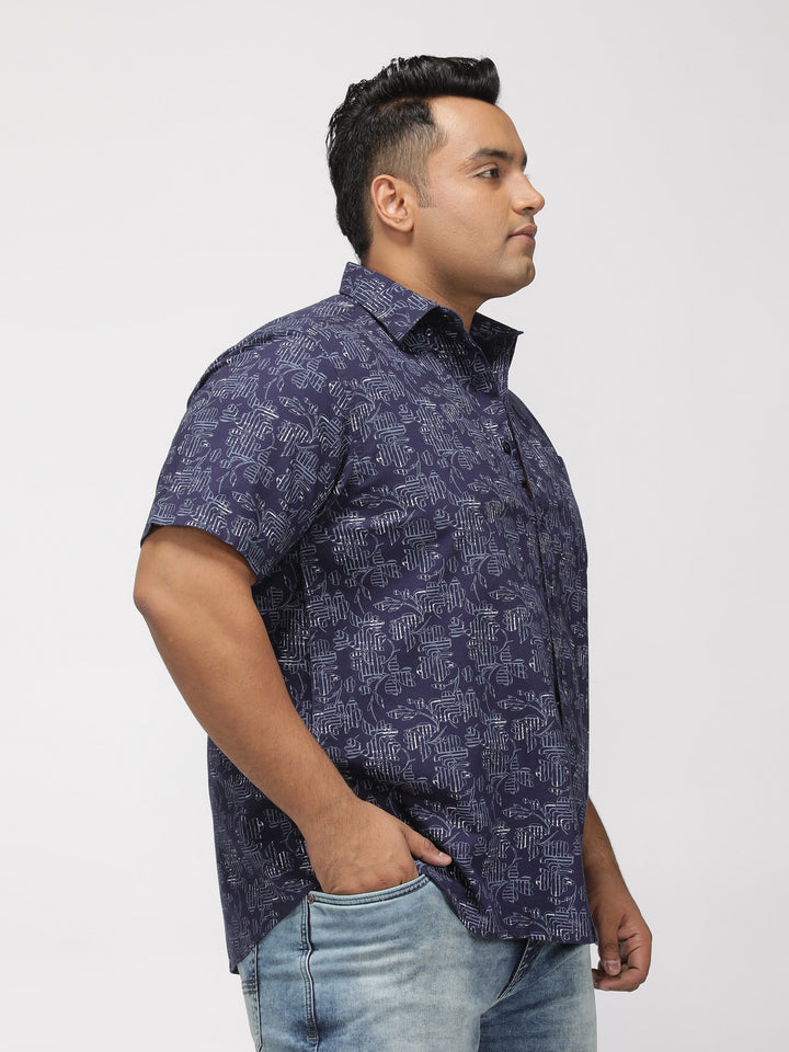 PLUS SIZE PRINTED STRETCH OXFORD HOLIDAY HALF SLEEVE SHIRT FOR MEN | XL-7XL