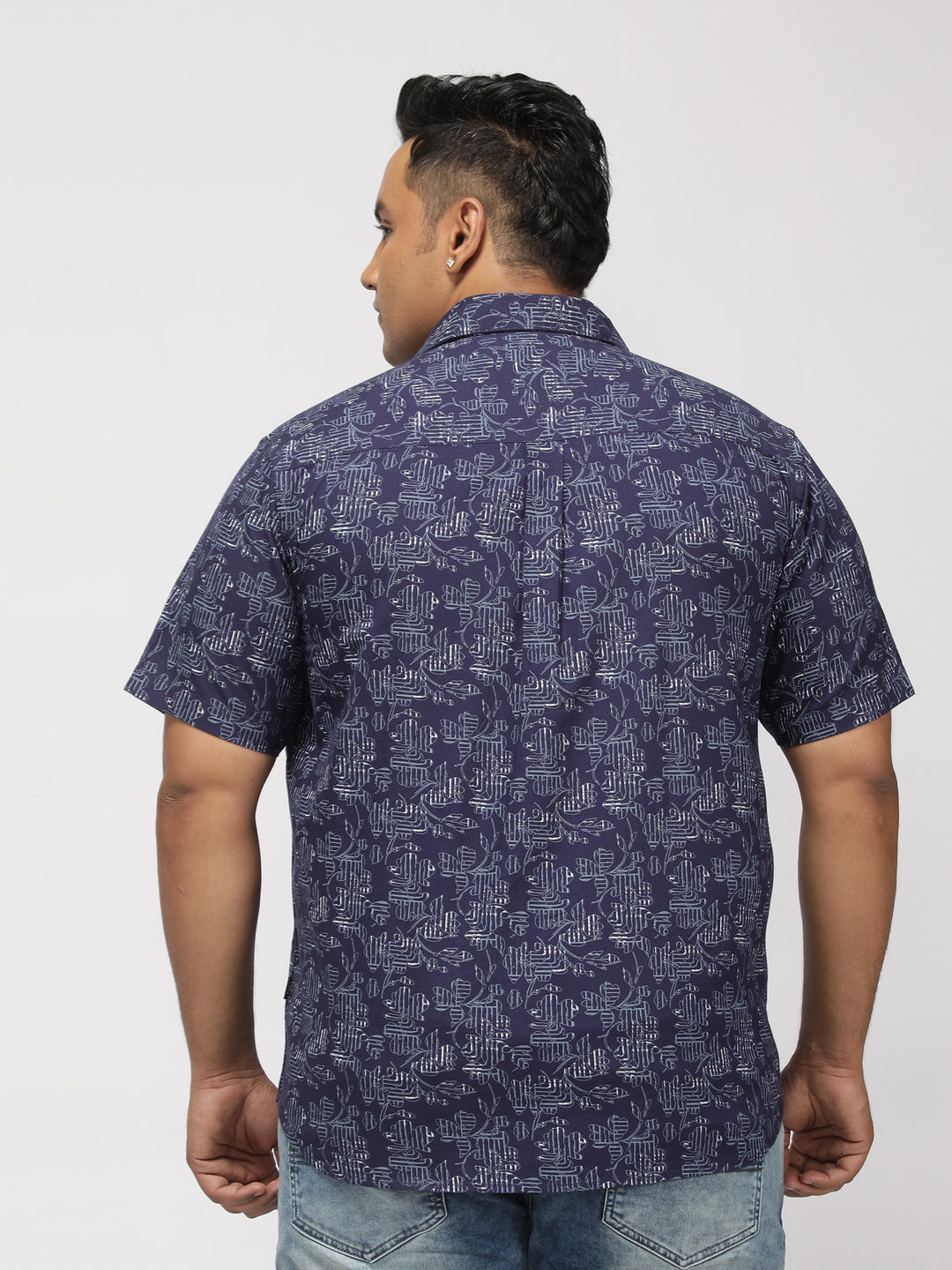 PLUS SIZE PRINTED STRETCH OXFORD HOLIDAY HALF SLEEVE SHIRT FOR MEN | XL-7XL