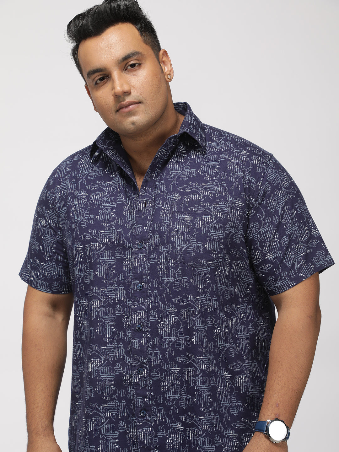 PLUS SIZE PRINTED STRETCH OXFORD HOLIDAY HALF SLEEVE SHIRT FOR MEN | XL-7XL