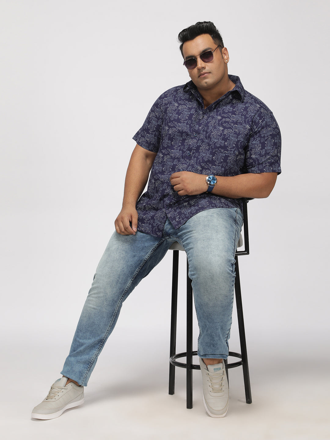 PLUS SIZE PRINTED STRETCH OXFORD HOLIDAY HALF SLEEVE SHIRT FOR MEN | XL-7XL