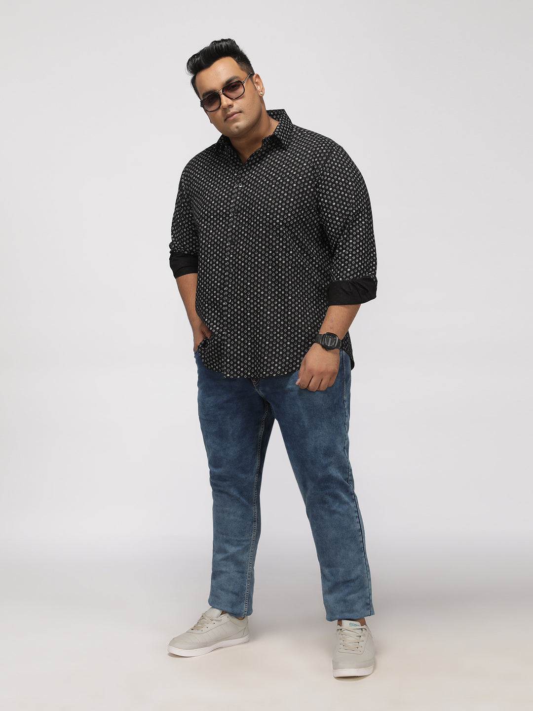 PLUS SIZE PRINTED STRETCH OXFORD PARTY SHIRT FOR MEN | XL-7XL