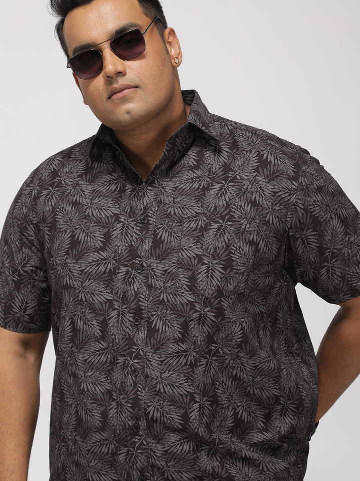 PLUS SIZE PRINTED STRETCH OXFORD HOLIDAY HALF SLEEVE SHIRT FOR MEN | XL-7XL