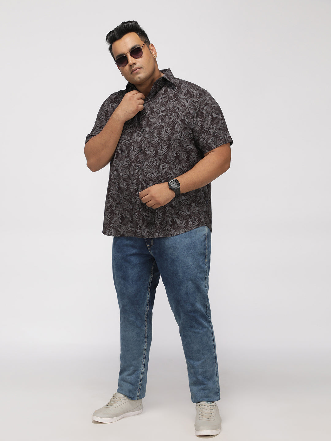 PLUS SIZE PRINTED STRETCH OXFORD HOLIDAY HALF SLEEVE SHIRT FOR MEN | XL-7XL