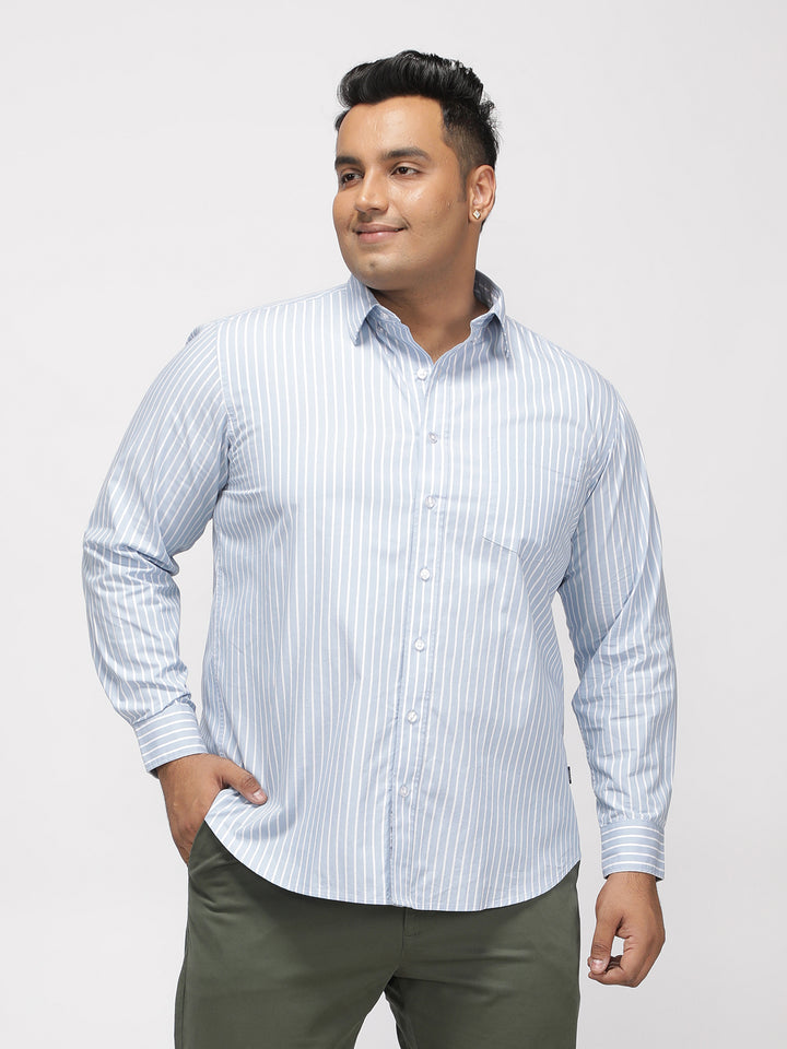 PLUS SIZE SMART CASUAL GIZA COTTON STRIPE SHIRT FOR MEN | XL-7XL