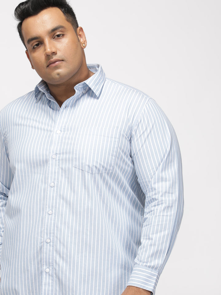 PLUS SIZE SMART CASUAL GIZA COTTON STRIPE SHIRT FOR MEN | XL-7XL