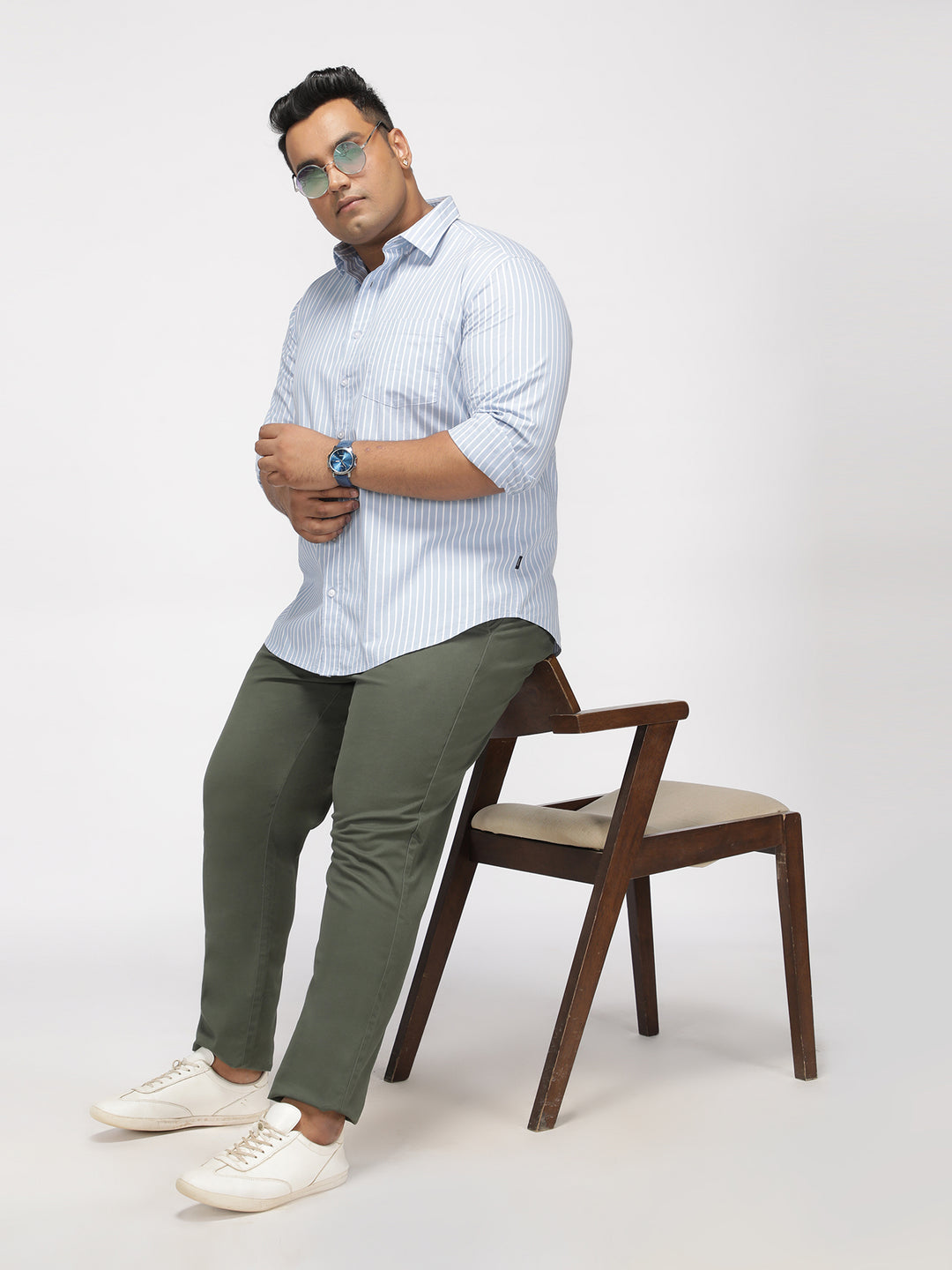 PLUS SIZE SMART CASUAL GIZA COTTON STRIPE SHIRT FOR MEN | XL-7XL