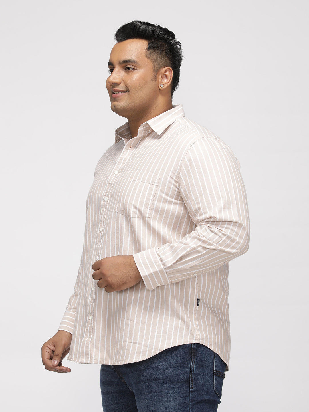 PLUS SIZE SMART CASUAL GIZA COTTON STRIPE SHIRT FOR MEN | XL-7XL