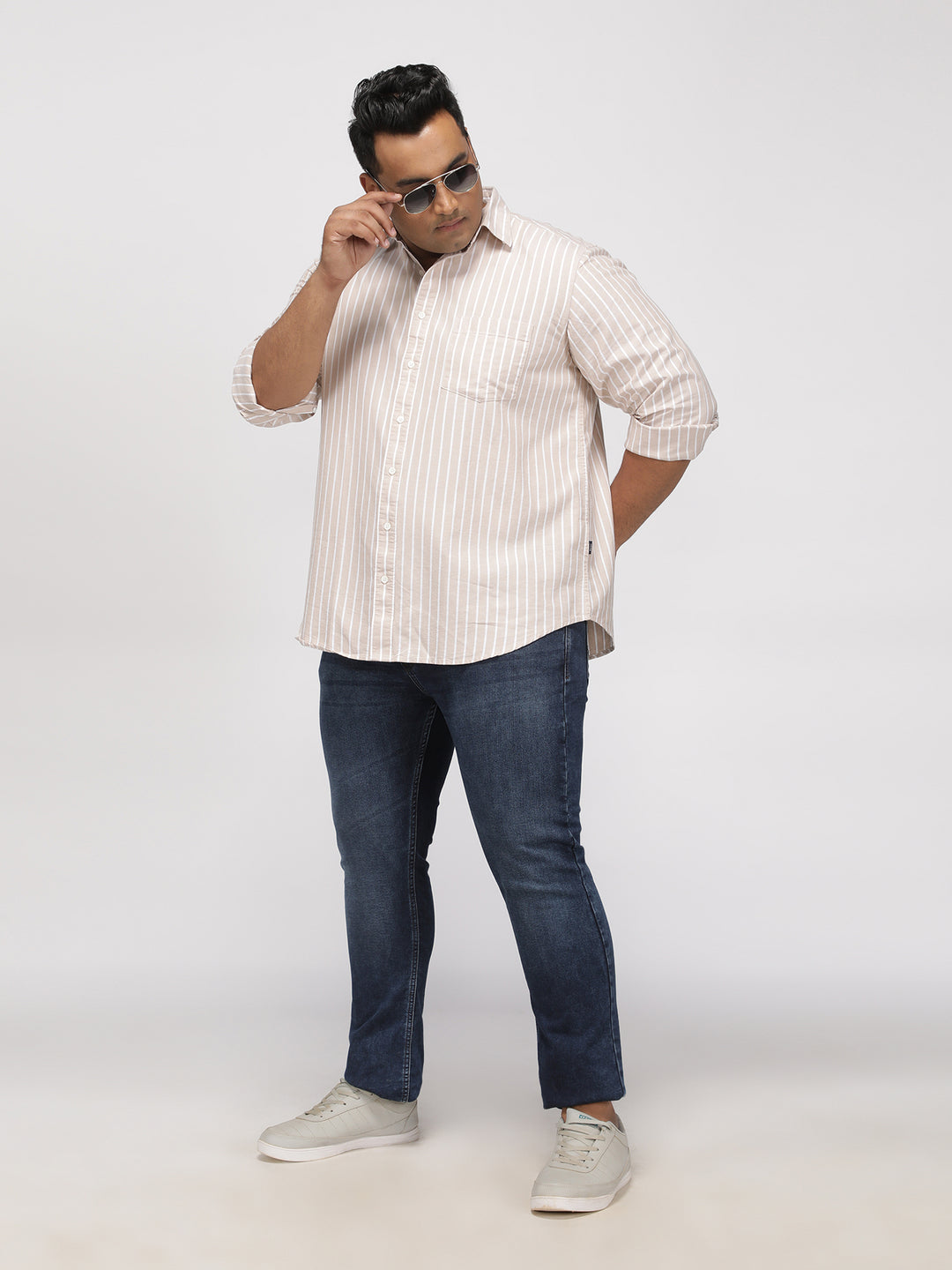 PLUS SIZE SMART CASUAL GIZA COTTON STRIPE SHIRT FOR MEN | XL-7XL