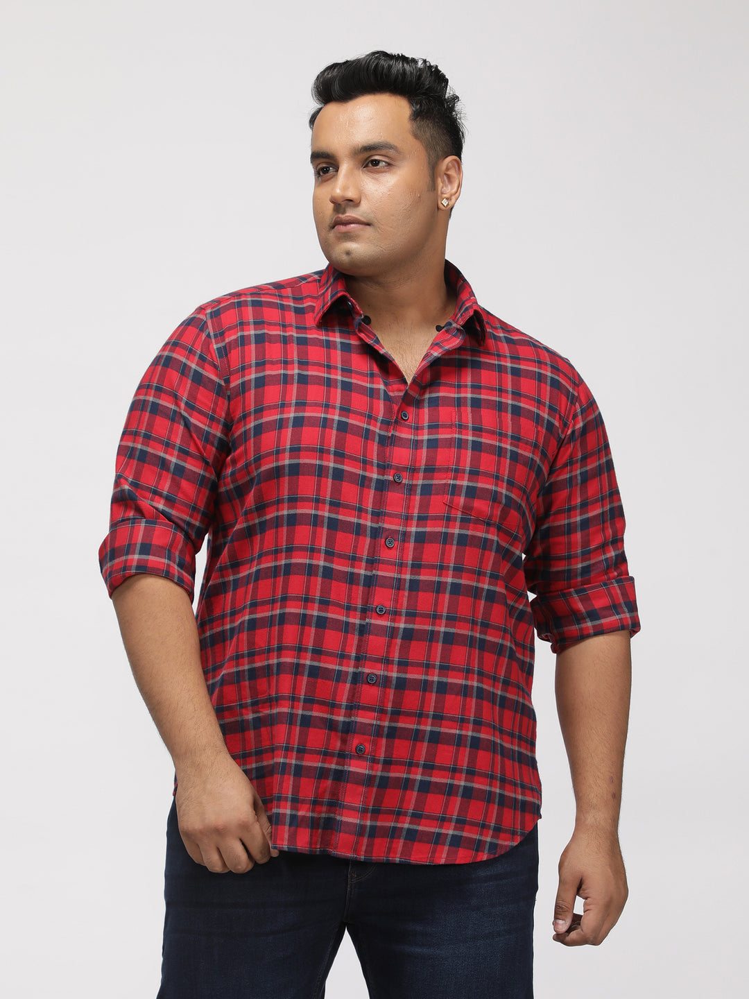 PLUS SIZE BRUSHED FLANNEL CHECKS COTTON SHIRT FOR MEN | XL-7XL