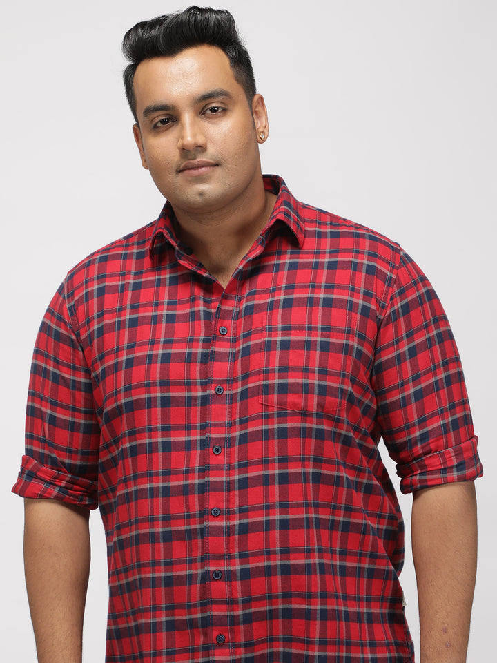 PLUS SIZE BRUSHED FLANNEL CHECKS COTTON SHIRT FOR MEN | XL-7XL