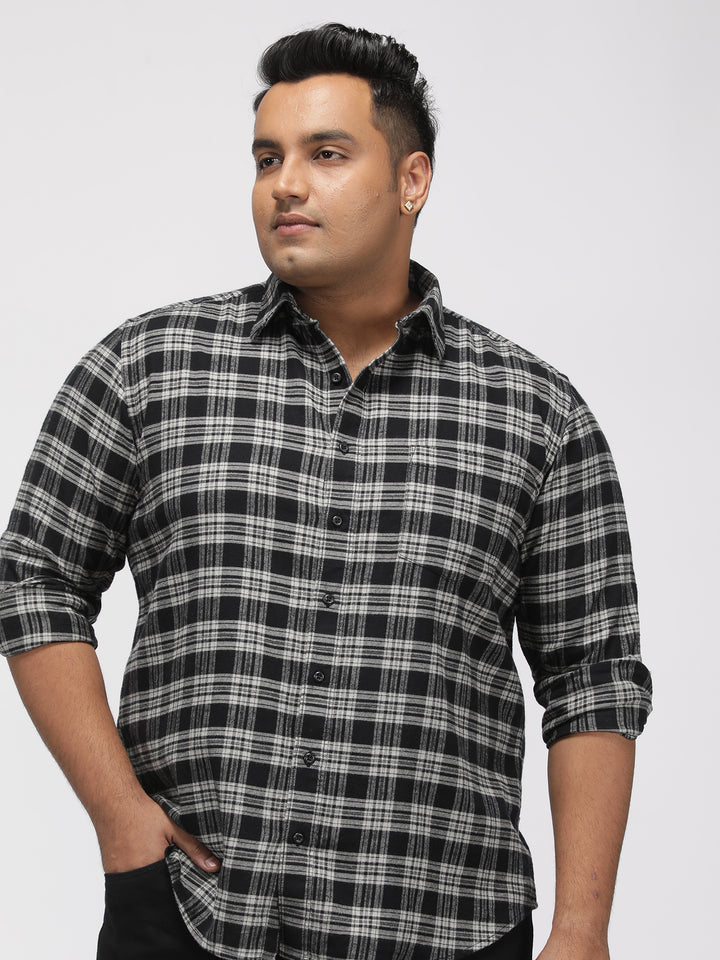 PLUS SIZE BRUSHED PEACHED FLANNEL CHECKS COTTON SHIRT FOR MEN | XL-7XL