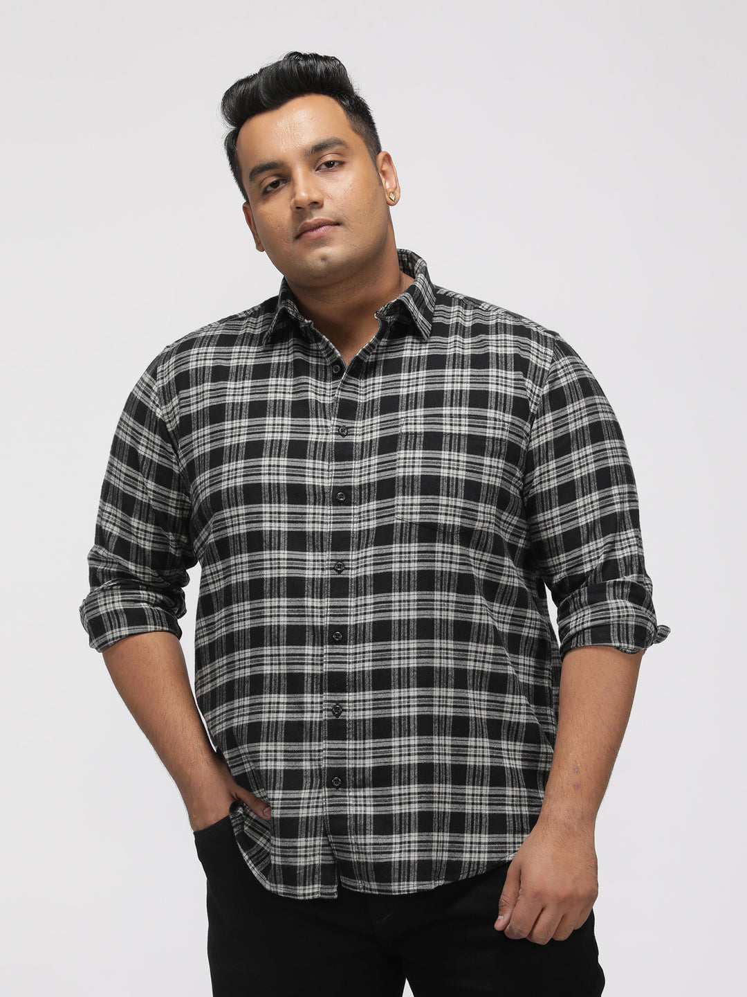 PLUS SIZE BRUSHED PEACHED FLANNEL CHECKS COTTON SHIRT FOR MEN | XL-7XL