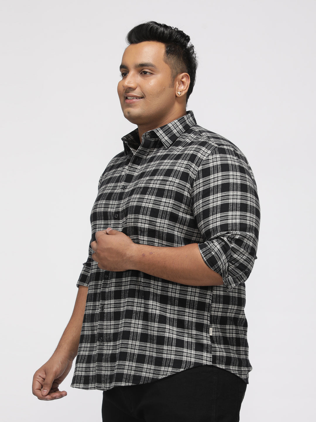 PLUS SIZE BRUSHED PEACHED FLANNEL CHECKS COTTON SHIRT FOR MEN | XL-7XL