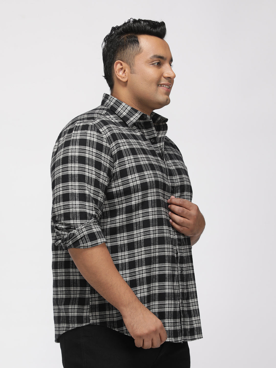 PLUS SIZE BRUSHED PEACHED FLANNEL CHECKS COTTON SHIRT FOR MEN | XL-7XL