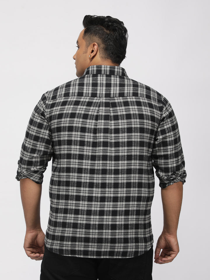 PLUS SIZE BRUSHED PEACHED FLANNEL CHECKS COTTON SHIRT FOR MEN | XL-7XL