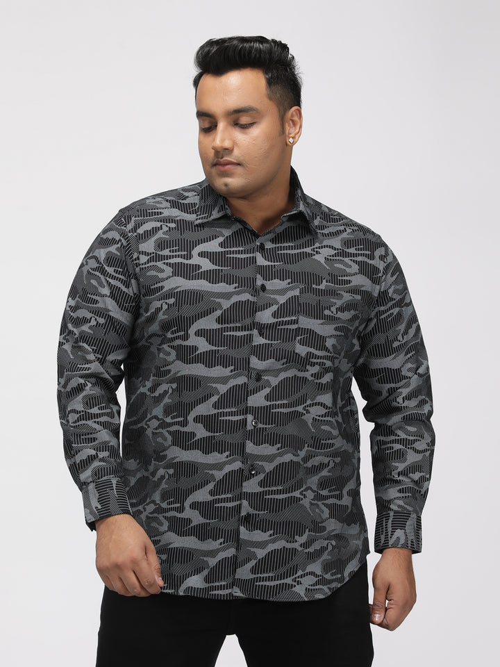 PLUS SIZE PRINTED STRETCH OXFORD CASUAL SHIRT FOR MEN | XL-7XL