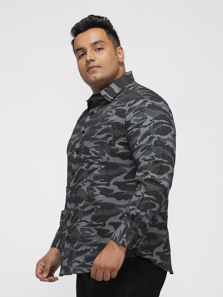 PLUS SIZE PRINTED STRETCH OXFORD CASUAL SHIRT FOR MEN | XL-7XL