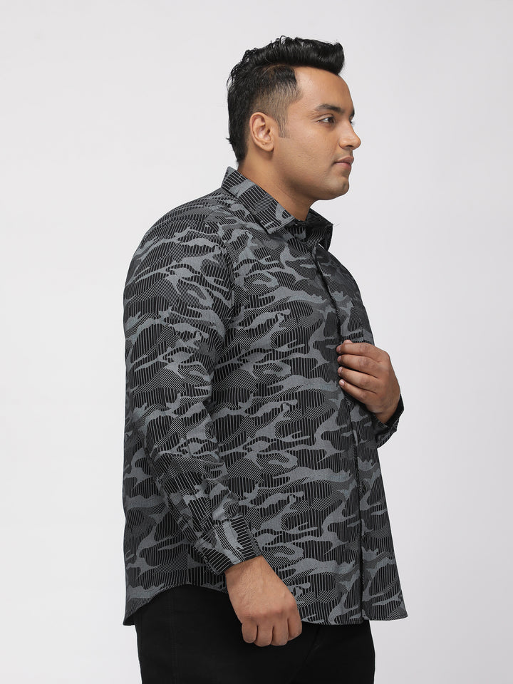 PLUS SIZE PRINTED STRETCH OXFORD CASUAL SHIRT FOR MEN | XL-7XL