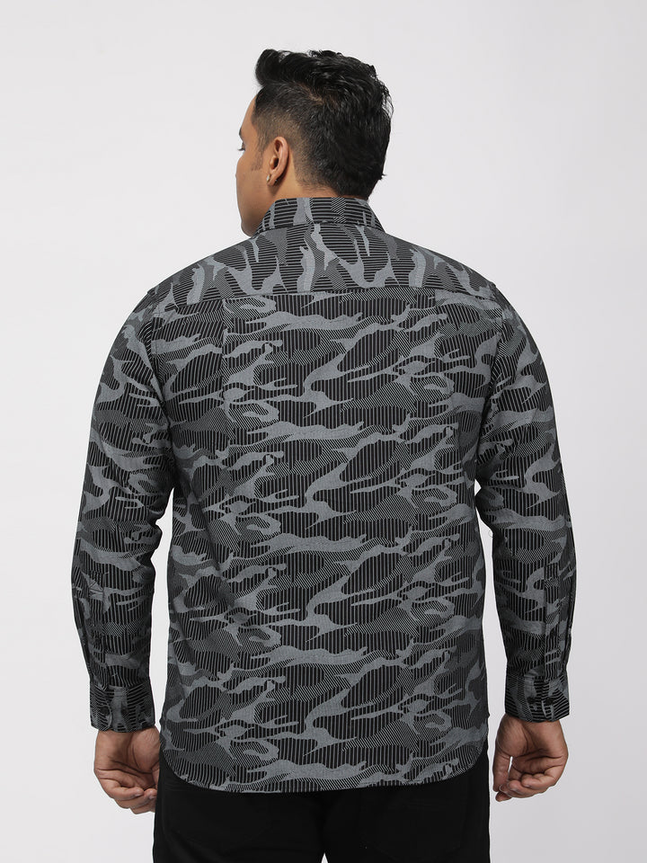 PLUS SIZE PRINTED STRETCH OXFORD CASUAL SHIRT FOR MEN | XL-7XL