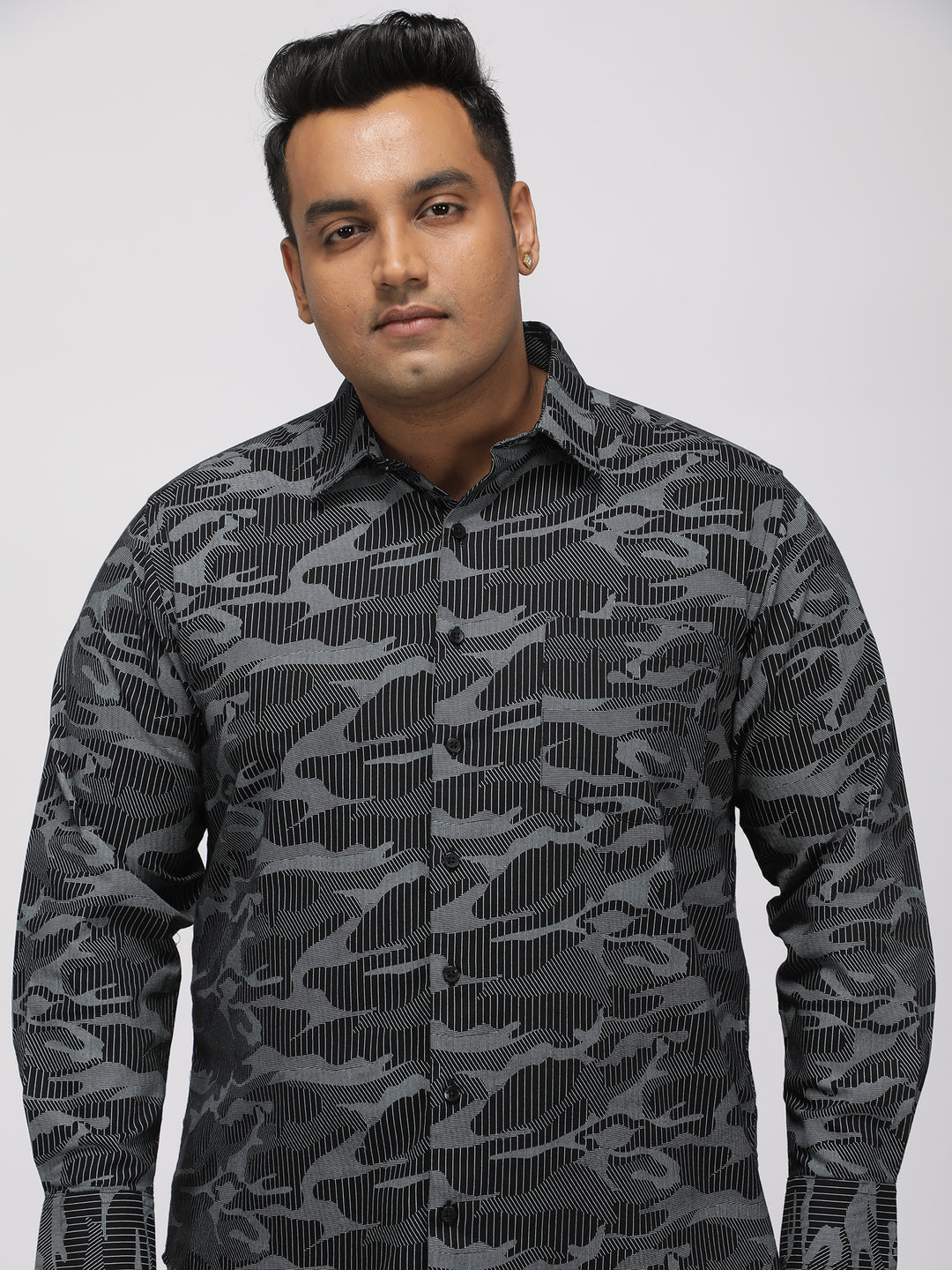 PLUS SIZE PRINTED STRETCH OXFORD CASUAL SHIRT FOR MEN | XL-7XL
