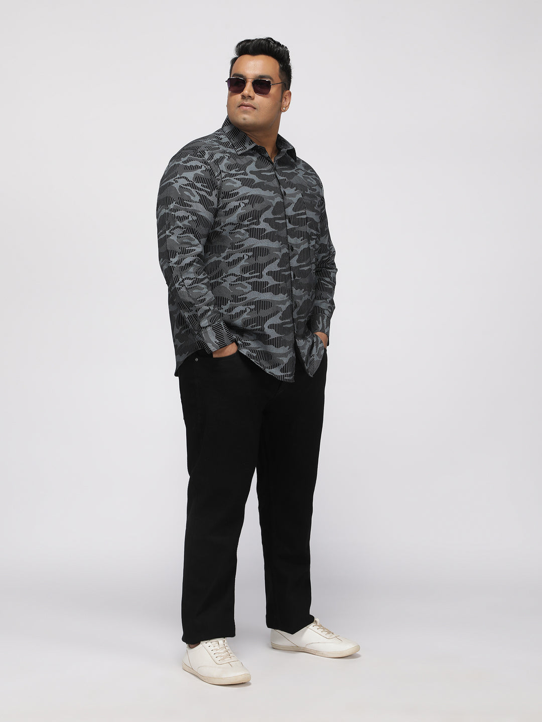 PLUS SIZE PRINTED STRETCH OXFORD CASUAL SHIRT FOR MEN | XL-7XL