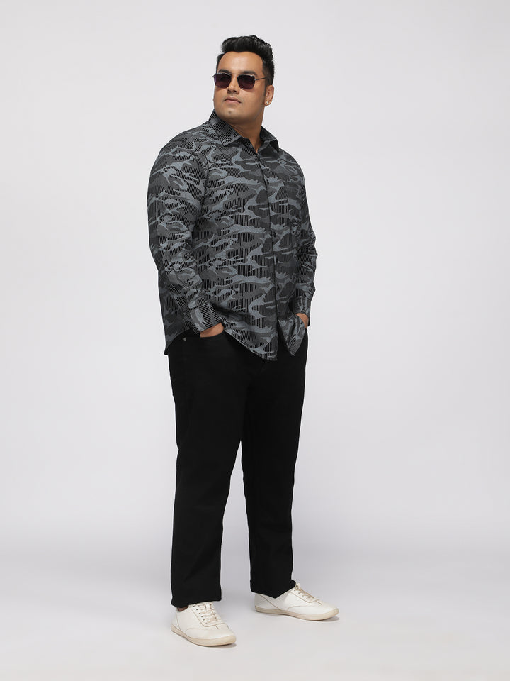 PLUS SIZE PRINTED STRETCH OXFORD CASUAL SHIRT FOR MEN | XL-7XL