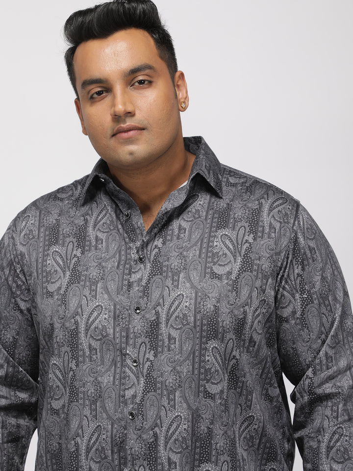 PLUS SIZE PRINTED GIZA SATIN PARTY SHIRT FOR MEN | XL-7XL