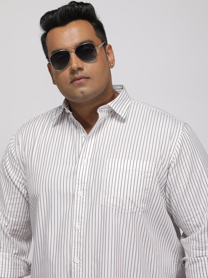 PLUS SIZE SMART CASUAL GIZA COTTON STRIPE SHIRT FOR MEN | XL-7XL