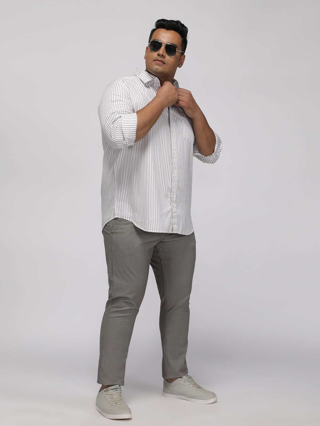 PLUS SIZE SMART CASUAL GIZA COTTON STRIPE SHIRT FOR MEN | XL-7XL