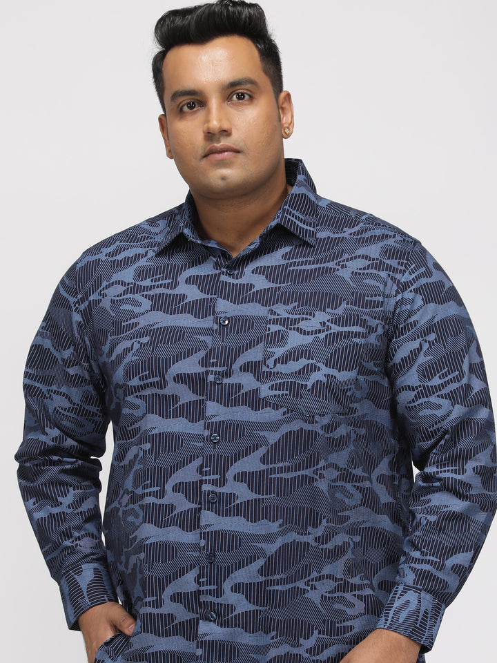 PLUS SIZE PRINTED STRETCH OXFORD CASUAL SHIRT FOR MEN | XL-7XL