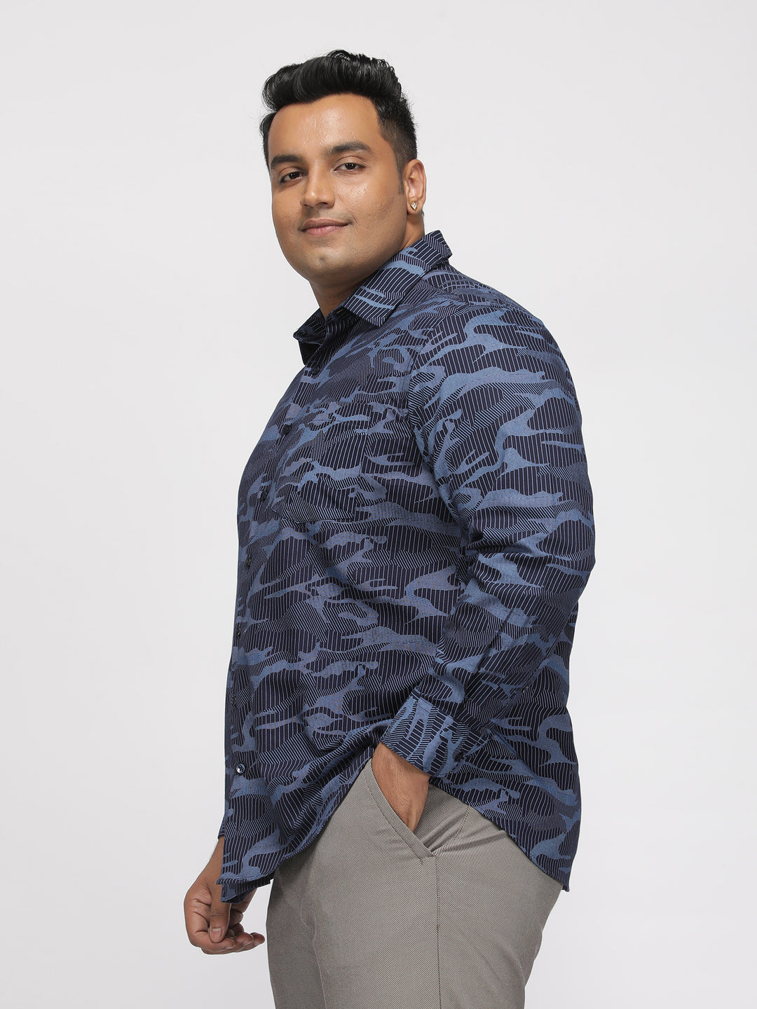 PLUS SIZE PRINTED STRETCH OXFORD CASUAL SHIRT FOR MEN | XL-7XL