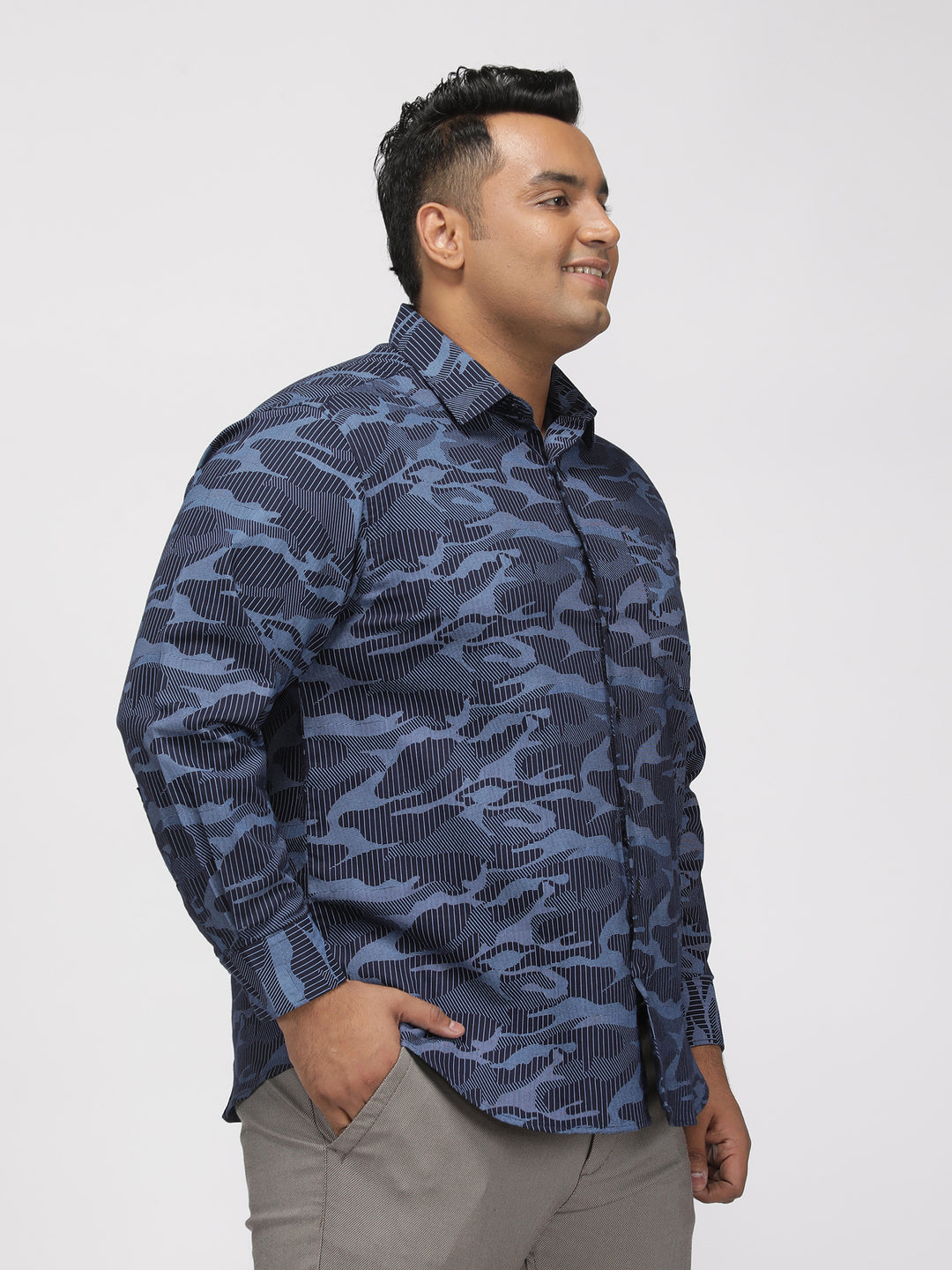 PLUS SIZE PRINTED STRETCH OXFORD CASUAL SHIRT FOR MEN | XL-7XL