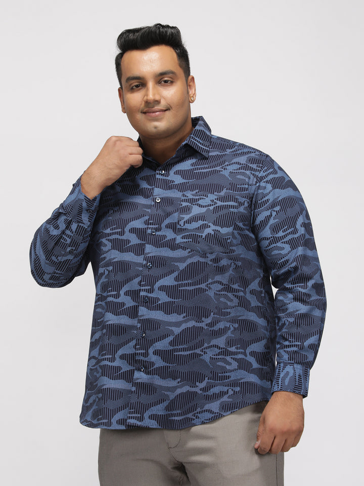 PLUS SIZE PRINTED STRETCH OXFORD CASUAL SHIRT FOR MEN | XL-7XL