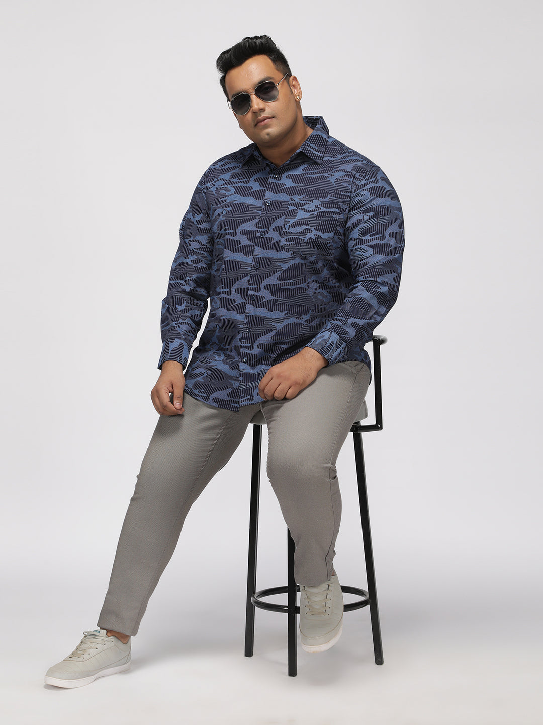 PLUS SIZE PRINTED STRETCH OXFORD CASUAL SHIRT FOR MEN | XL-7XL