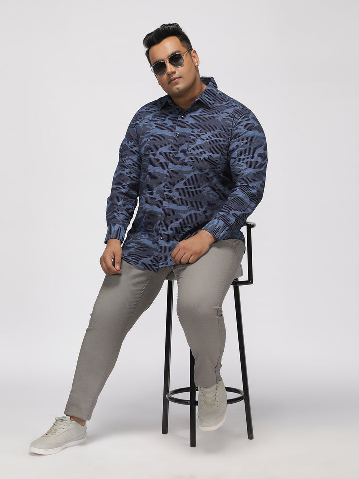 PLUS SIZE PRINTED STRETCH OXFORD CASUAL SHIRT FOR MEN | XL-7XL