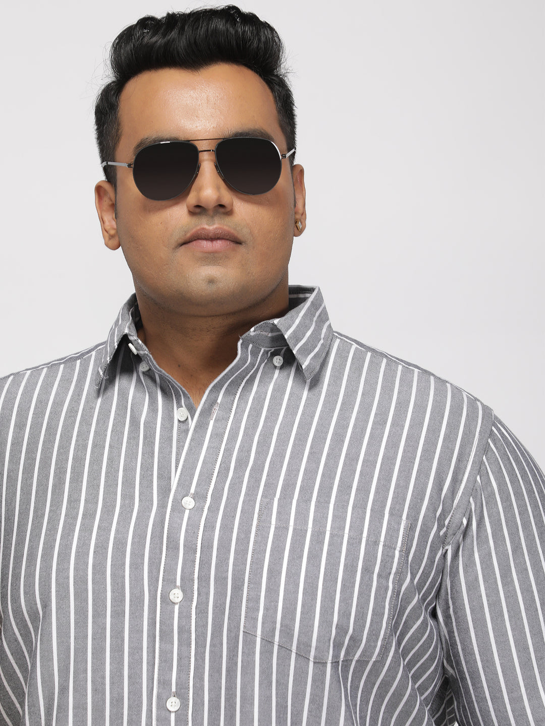 PLUS SIZE SMART CASUAL GIZA COTTON STRIPE SHIRT FOR MEN | XL-7XL