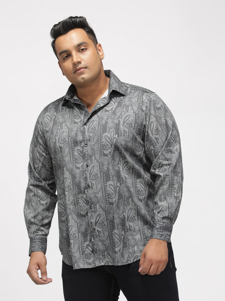 PLUS SIZE PRINTED GIZA SATIN PARTY SHIRT FOR MEN | XL-7XL